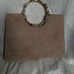 Sophisticated Tan Suede Clutch with Gold Handle